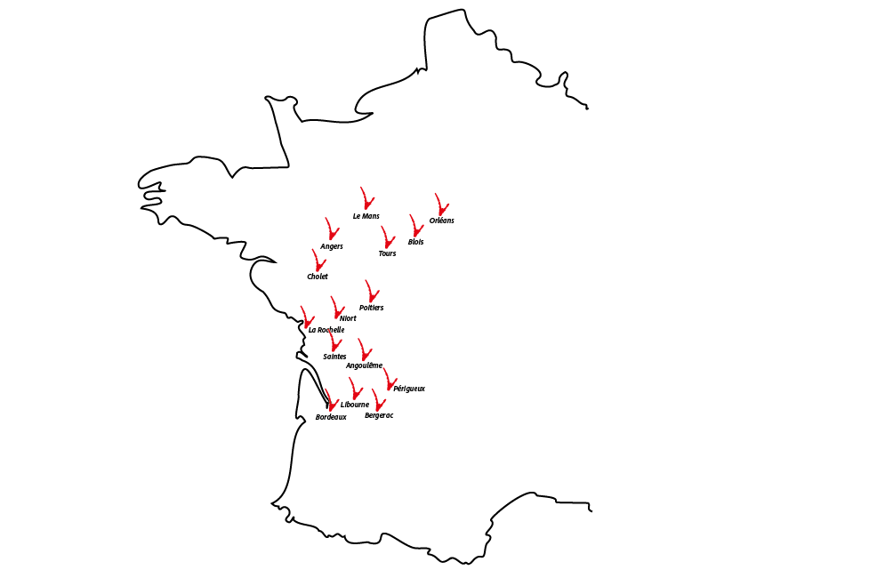 Carte de France avec villes indiqu&eacute;es