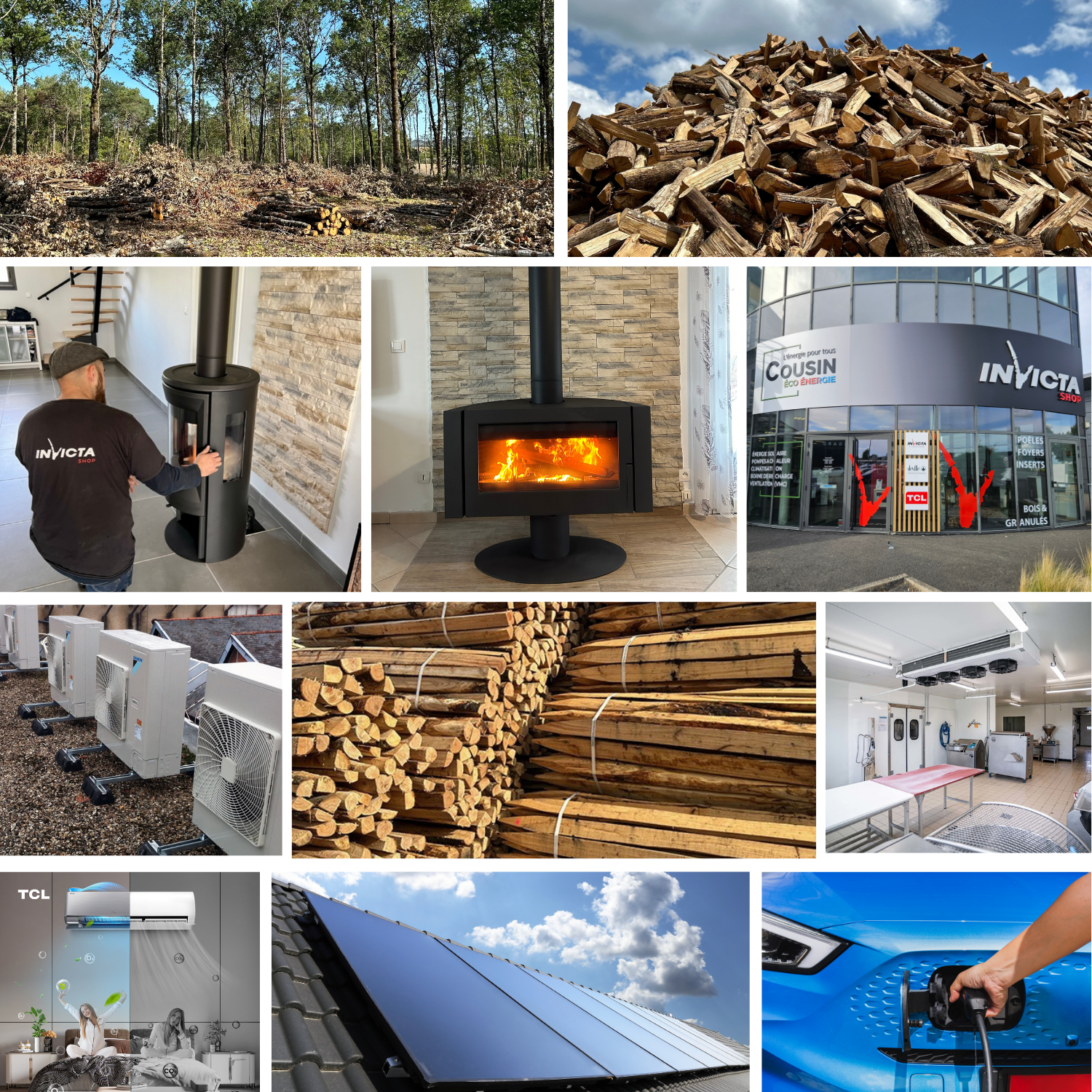 Po&ecirc;le &agrave; bois, climatisation, panneaux solaires, appareil &eacute;lectrique, for&ecirc;t.